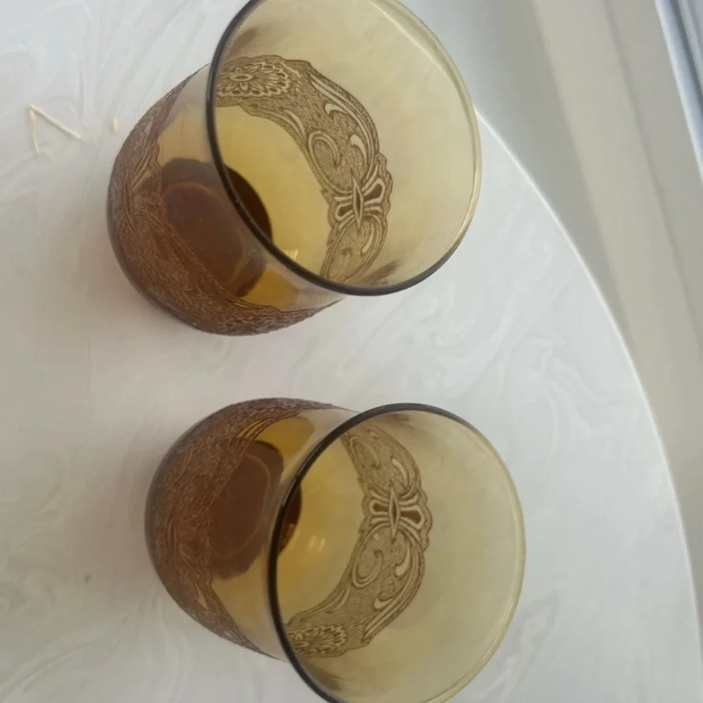 FREE GIFT! Libbey Americana Amber Lace embossed glass tumbler candle holder Boho - Picture 4 of 6